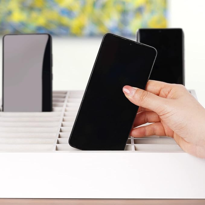 36-Grid Wooden Cell Phone Holder Desktop Organizer Storage Box for Classroom Office (White 36-Grid)