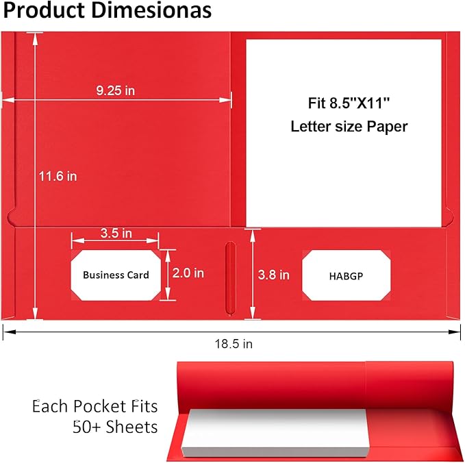 HABGP Two Pocket Folders, 100 Pack 2 Pocket Folders Fit Letter Size Paper, Colored Paper File Folders with Pockets for School Office Home Business (5 Colors)