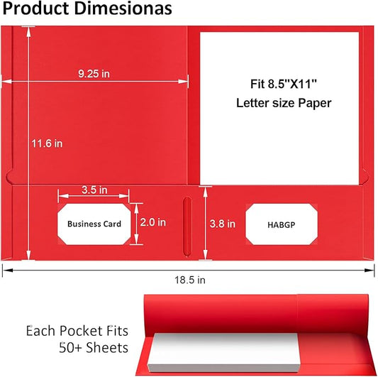 HABGP Two Pocket Folders, 100 Pack 2 Pocket Folders Fit Letter Size Paper, Colored Paper File Folders with Pockets for School Office Home Business (5 Colors)