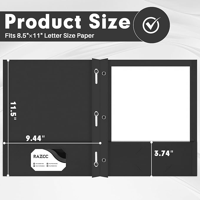 50 Pack Two Pocket Folders With Prongs, 3 Prong Folders Fit Letter Size Paper, File Folders for School Office Home Business, Black