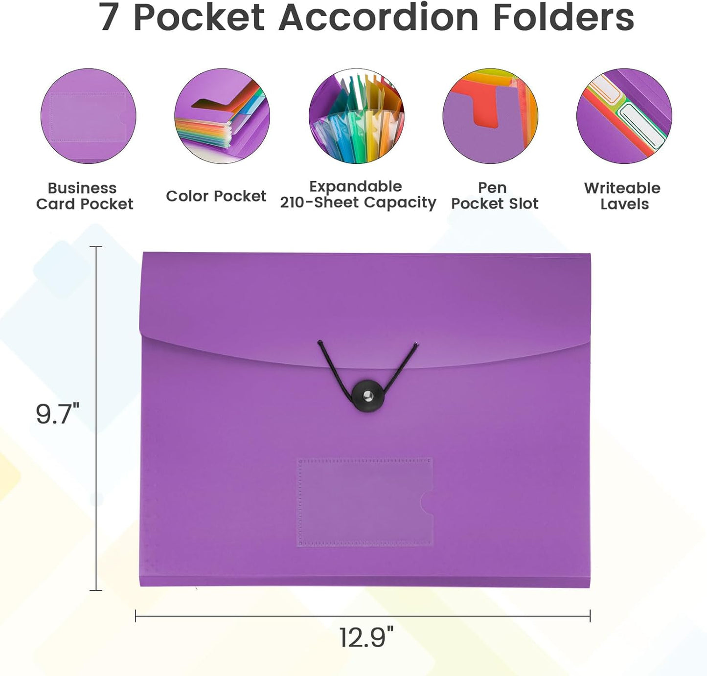 Accordion File Organizer, 7 Pockets Expanding File Folder with Labels, A4/Letter Size Portable Folders for Documents, Paper Organizer for School Office Supplies, Purple
