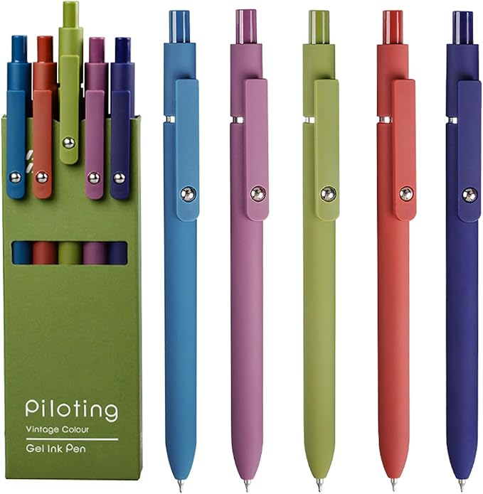 Gel Pens, 5Pcs 0.5mm Fine Point Black Ink Pens With Smooth Wirting,Office Desk Accessories,Quick Dry Pens For Journaling,Ballpoint for School Supplies, Gift for Women Men Student(Retro)