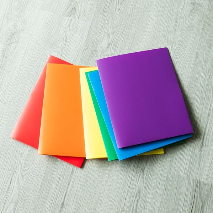 JAM PAPER Heavy Duty Plastic 2 Pocket Extra Tough School Folders - Assorted Primary Colors - Bulk 144 Folders/Box (24 Assorted Packs of 6)