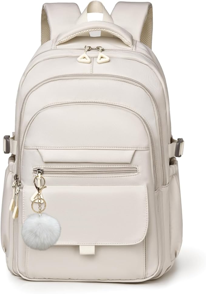 Backpack for Girls Teens, Solid-Color School Backpack for Boys Kids, Aesthetic Bookbag for Middle & High School Travel Daypack,Beige