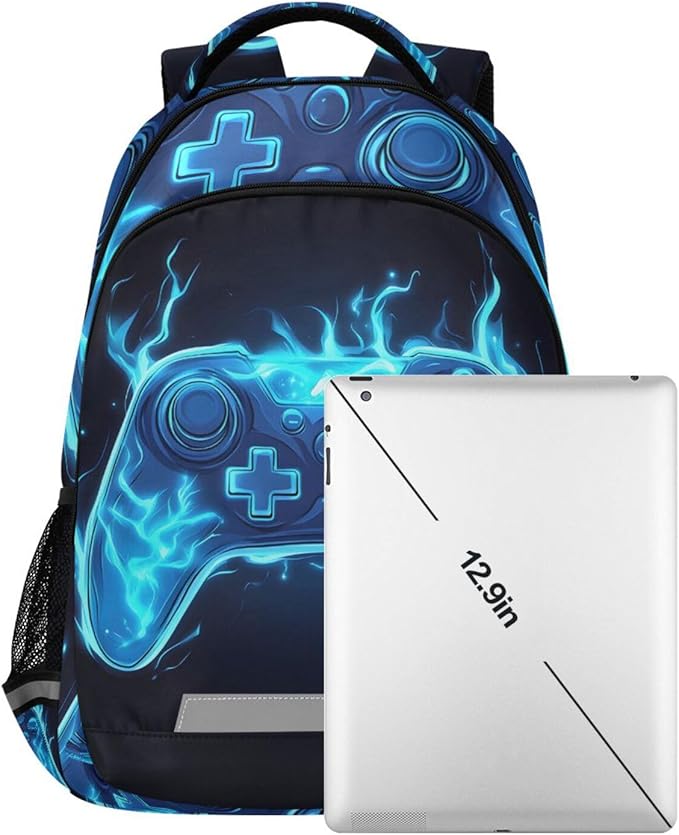 Joystick Video Game Blue Flame Backpack for Boys Girls Elementary School Bag Kids Bookbag Travel Rucksack