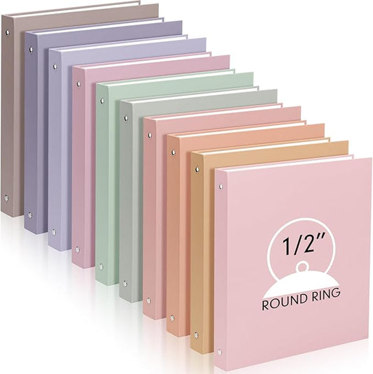 Ctosree 10 Pack Colored 3 Ring Binder with 2 Pockets Hardcover Loose Leaf Binder for Women Men Teacher Student School Office Home Supplies, Fits 11 x 8.5 Size Paper, 10 Colors(0.5",Fantasy Color)