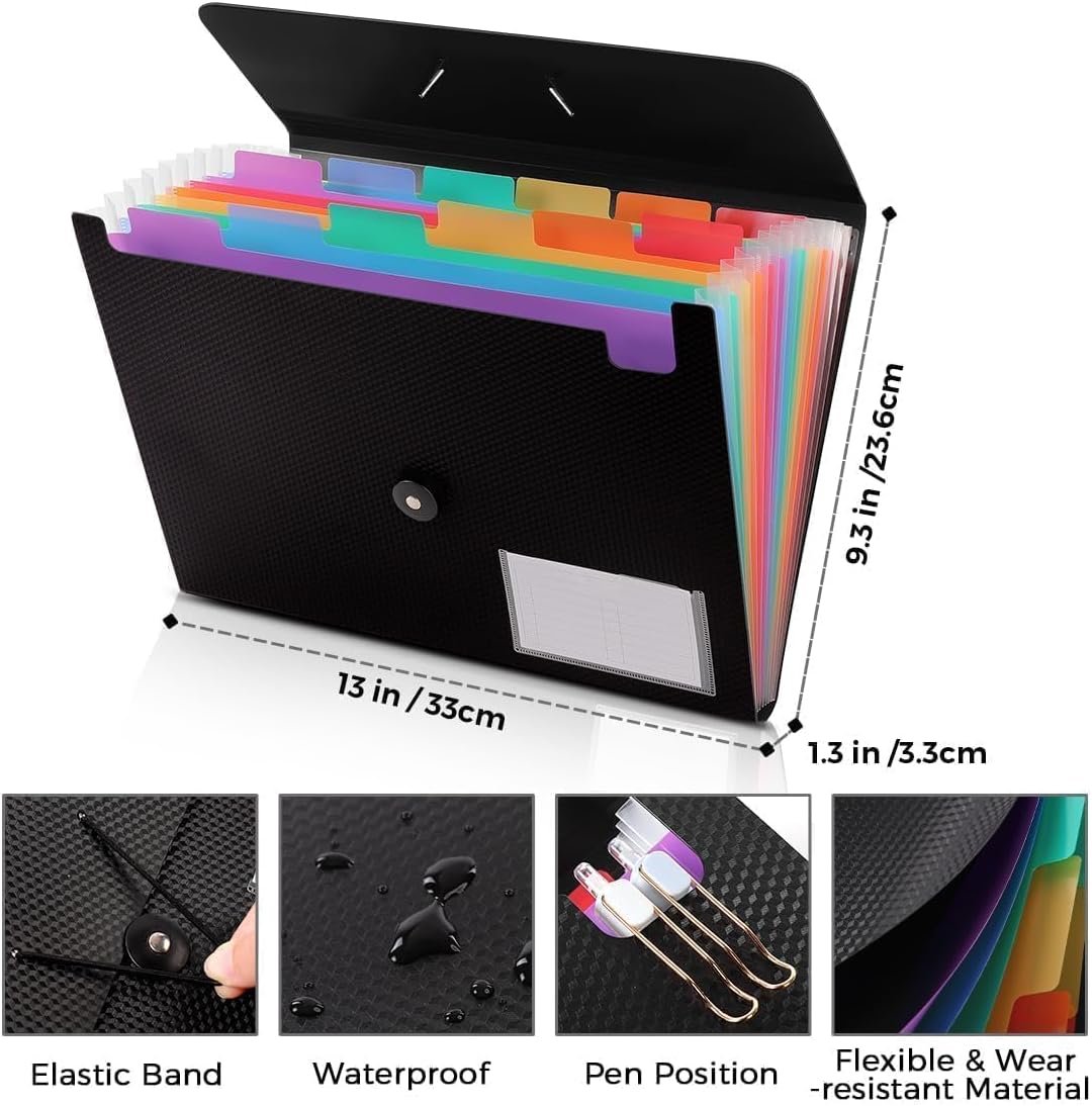 SKYDUE Expanding File Folder, Accordion File Organizer with 13 Pockets for A4/Letter Sized Paper, Accordion Folder with Labels - Document Receipt Organizer for Office, School, Home