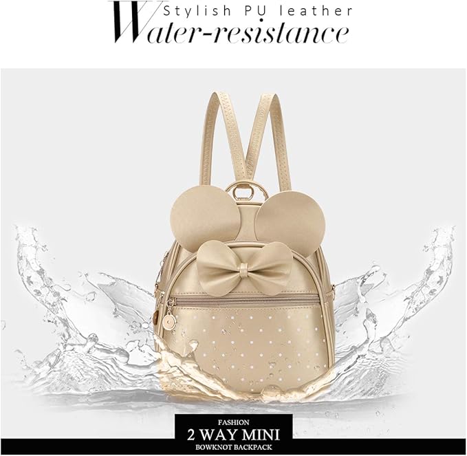 KL928 Girls Bowknot Polka Dot Cute Mini Backpack Small Daypacks Convertible Shoulder Bag Purse for Women