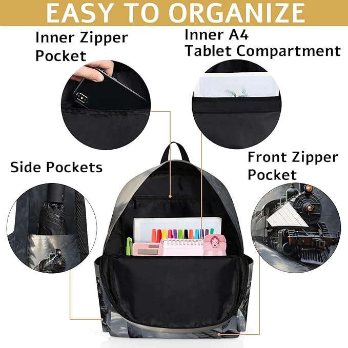 Vintage Train Kids Backpack for Boys Girls Locomotive Transport Preschool Toddler Backpack Kindergarten Nursery Bookbag Travel Children School Bag