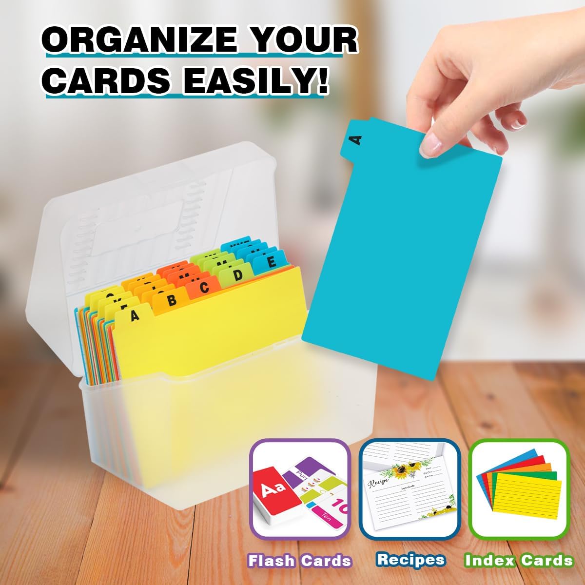 H4D Index Card Holder 4x6 Inches with 25 Plastic Dividers, Clear