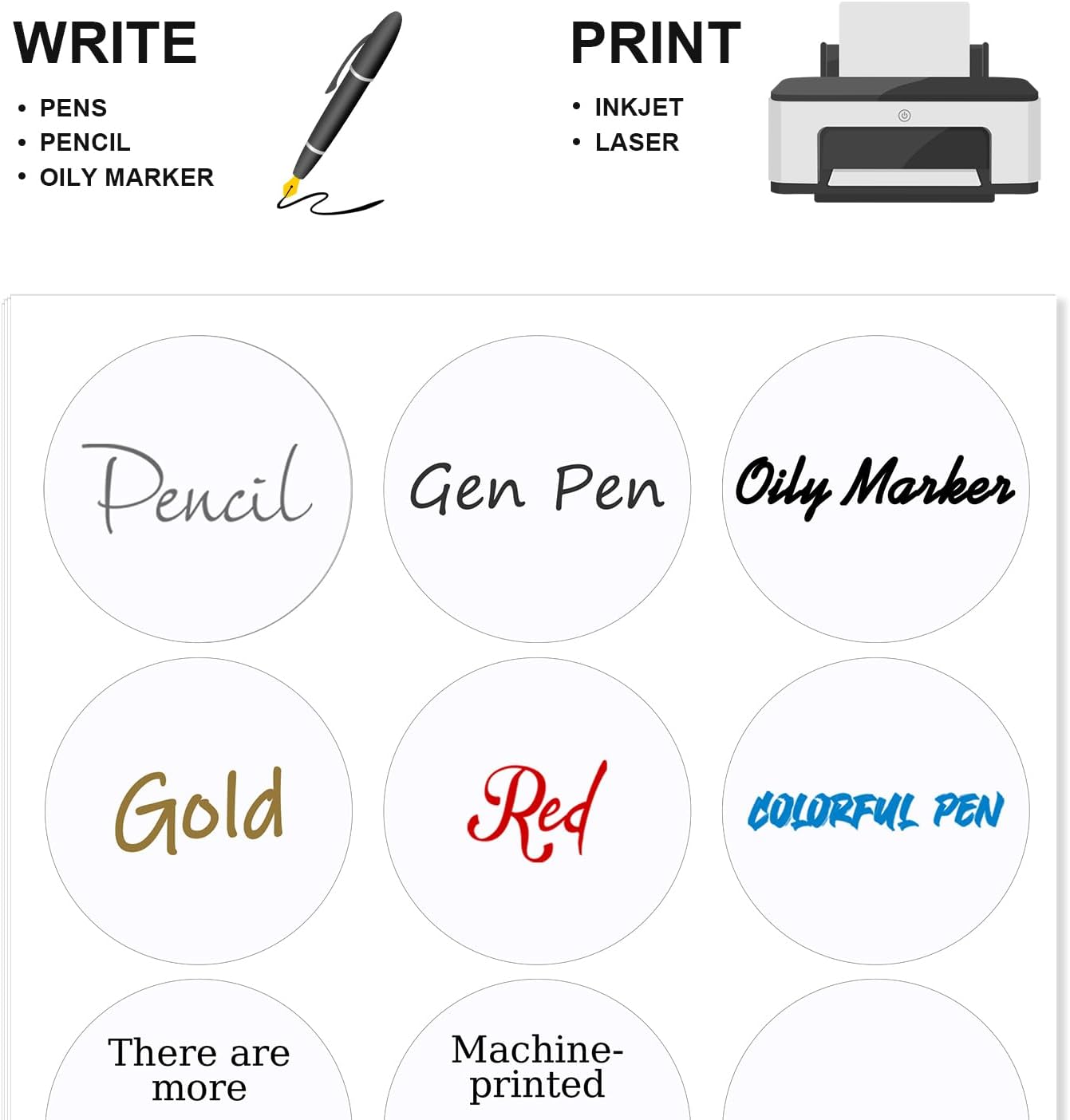 Methdic 2.5" Diameter High Visibility Printable Round Labels，Matte White，360 Customizable Blank Stickers