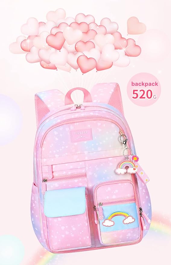 Girls Backpack, Kids Backpack for Girls with Compartments Elementary School Bag,School Backpack for Girls (Pink)