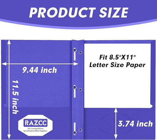 Two Pocket Folders, RAZCC 75 Pack Two Pocket Folders with Prongs, 3 Prong Pocket Folders Letter Size, Paper Folders with Prongs for School Office Home Business, Assorted 5 Colors
