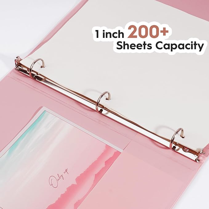 COMIX Standard 3 Ring Binder 1 inch with Clear View Cover, 1" Round Ring View Binder Holds 200 Sheets of US Letter Size Paper for School Office Supplies, 6 Pack (Pink)