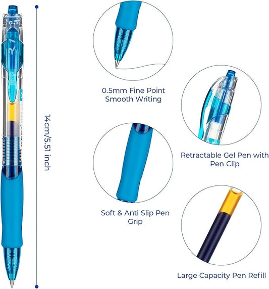 M&G 12Pcs Gel Pens, 0.5mm Blue Ink Gel Pens Fine Point, Quick Dry Gel Ink Pens Bulk Smooth Writing with Soft Anti-Slip Grip Retractable Design for Journaling Coloring Office Supplies School Women Men