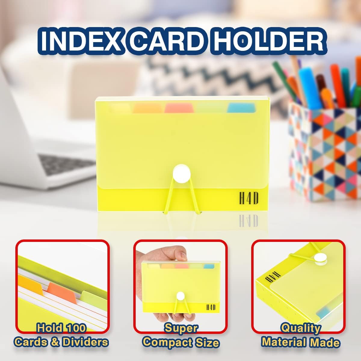 H4D 3x5 Index Card Case with 100 Heavyweight Ruled Index Cards and Dividers, Lime Green