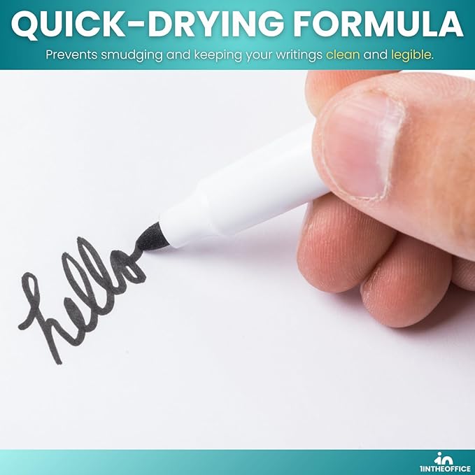 1InTheOffice Black Dry Erase Markers, Dry Erase Marker, Whiteboard Markers, Bullet Tip, 12 Pack