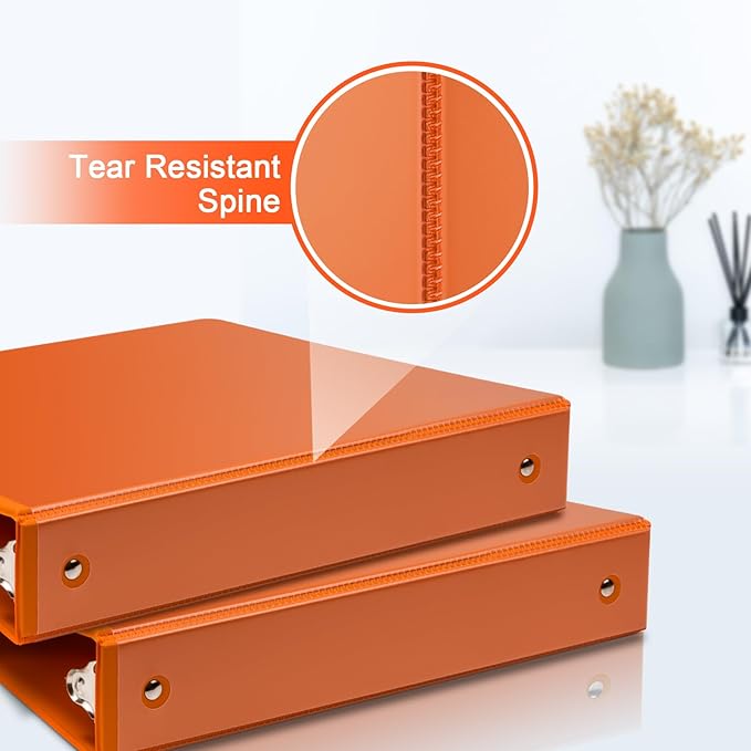 COMIX 3 Ring Binder 2 inch with Clear View Cover, 2" View Binder Holds 450 Sheets of US Letter Size Paper, 6 Pack (Orange)