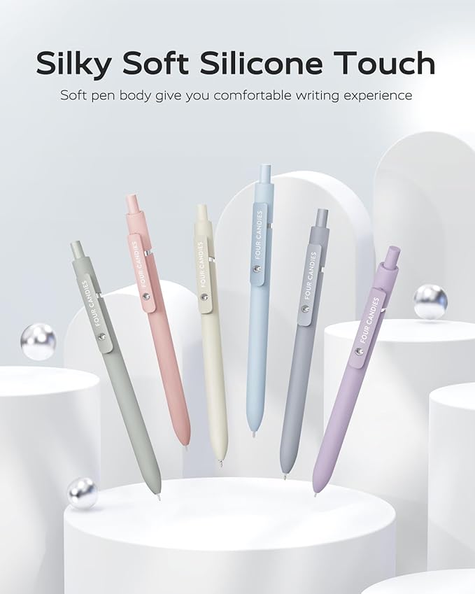 Four Candies Gel Pens, 6 Pcs 0.5mm Quick Dry Black Ink Pen Fine Point Smooth Writing Unique Pen, Office Home School Supplies Essentials Pretty Girl Cute Pens, Gifts for Women(Morandi)