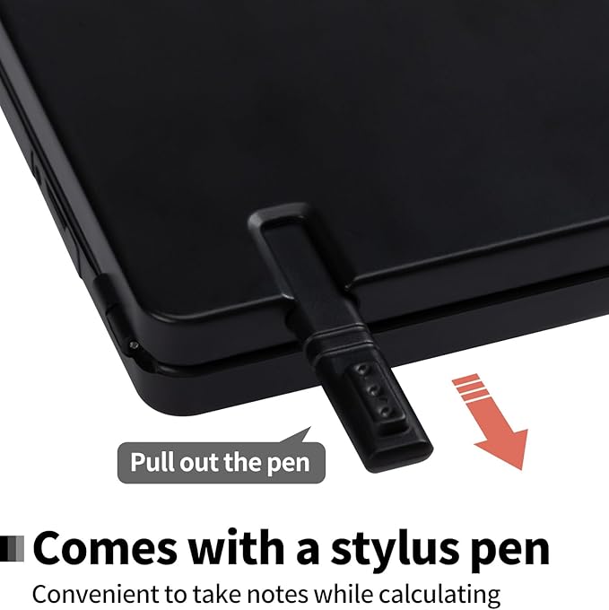 Desk Portable Basic Calculator with Notepad and Stylus, 12 Digit Large Display Multi-Function for Office, School, Home & Basic Financial (Black)