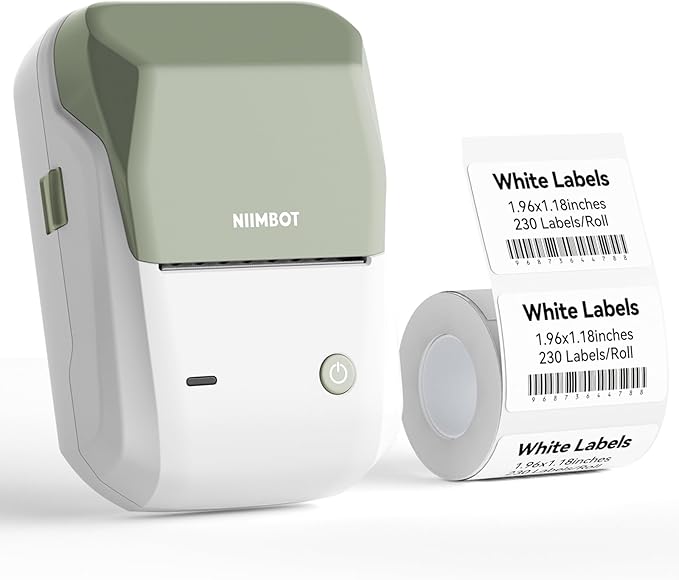 NIIMBOT B1 Label Maker Machine with Tape, 2 Inch Portable Sticker Printer for Home School & Small Business, Compatible with Phones & PC, Green White