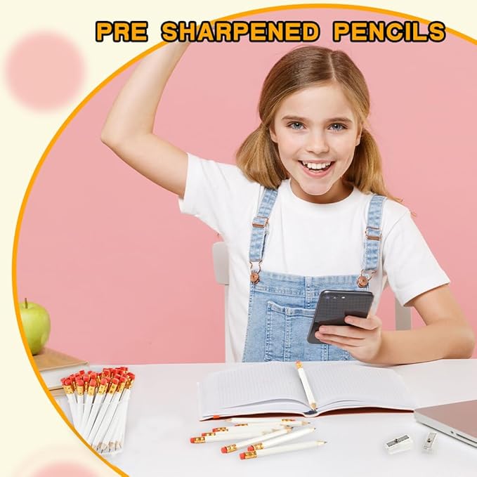 320 Pieces Golf Pencils Half Pencils Bulk with Eraser HB Small White Pencil with 2 Pencil Sharpeners for School Office Writing Bridal Wedding