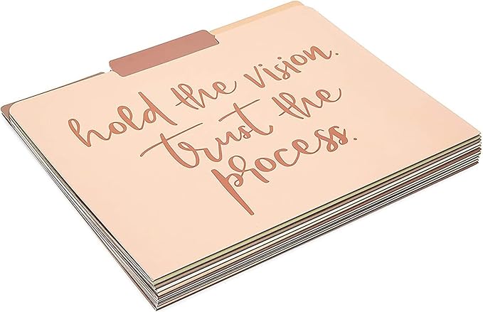 12 Pack Decorative File Folders, Letter Size for Women, Cute Earth Tone Aesthetic Office Supplies with Inspirational Sayings, 1/3 Cut Tabs (11.5 x 9.5 in)