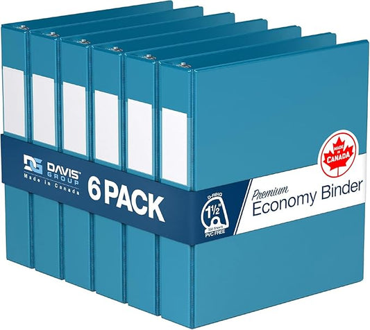 Premium Economy 6-Pack 3-Ring Binders for School or Office, D-Ring Binders, 1.5 Inch, Turquoise