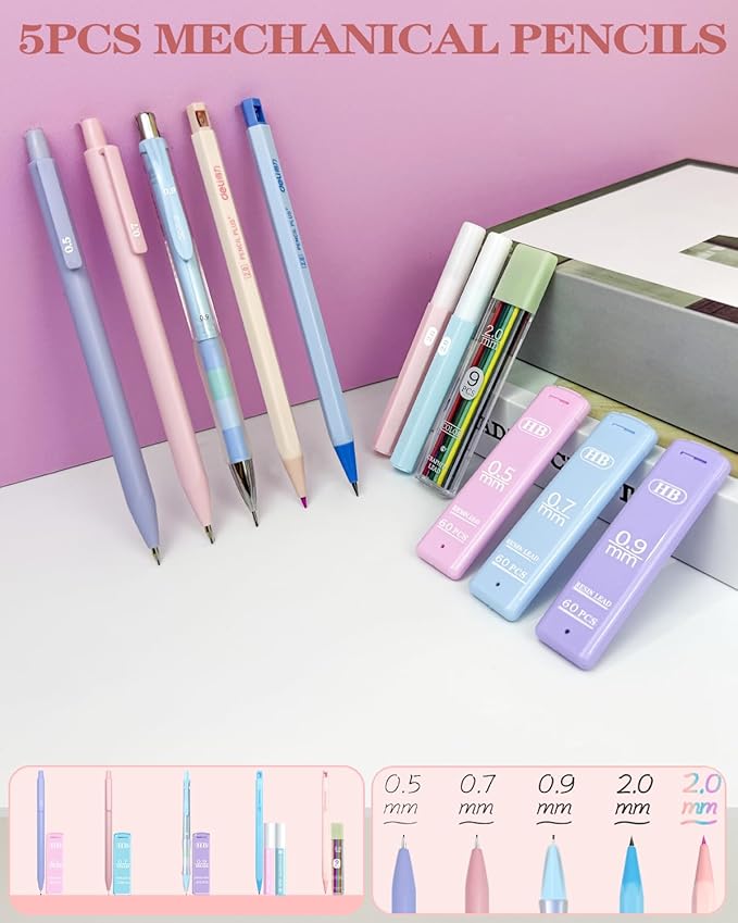 54Pcs Aesthetic School Supplies Set with Large Pastel Pencil Case 12 Dual Tip Highlighters, 6 Gel Pens, 5 Black Pens, 5 Mechanical Pencils (0.5-2.0mm) - Perfect Student & College Essentials Gifts
