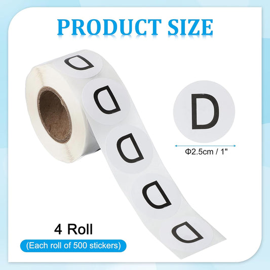 PATIKIL 1" Letter D Stickers, 4 Rolls Self-Adhesive Alphabet Round Circle Dots Labels for Organization Storage Inventory Boxes Scrapbook Craft 2000 Pcs Total