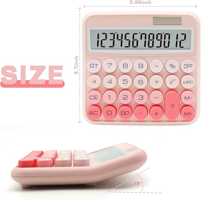 Gradient Pink Calculator, UPIHO Standard Calculator 12 Digit with Large LCD Display and Big Buttons, Pink Office Accessories for Women Desk,Cute for Office,School, Home,Business