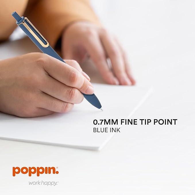 Poppin Stylish Retractable Gel Pens - Fine Point, 0.7mm Tip Pens for Journaling, 12 Pack of Assorted Blues with Blue Ink