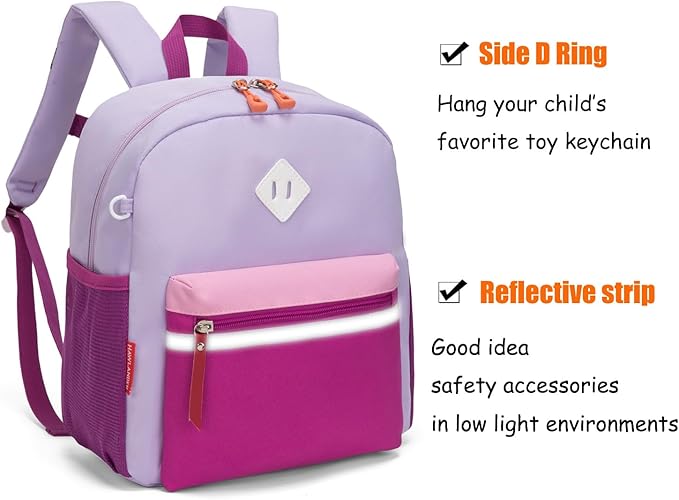 HawLander Little Kids Backpack for Girls Toddler School Bag Fits 3 to 6 years old, 12 inch, Purple