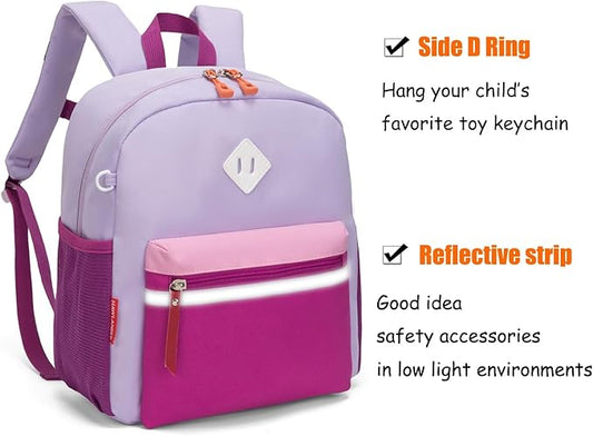 HawLander Little Kids Backpack for Girls Toddler School Bag Fits 3 to 6 years old, 12 inch, Purple