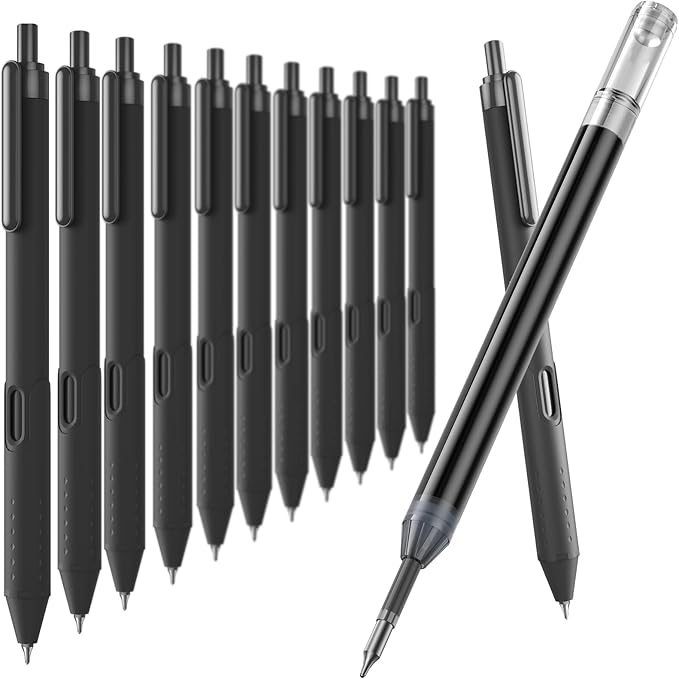 12 Pack Black Pens - 0.7mm Gel Pens Black Ink Quick-Drying Smooth Writing - Comfort Grip Retractable Pen for Journaling, Cute School & Office Supplies Home Work (12 Count, Black Ink)