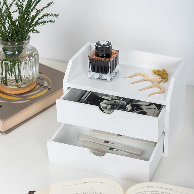 ZGZD Wooden Organizer Mini Desk Drawer Tabletop Office Supplies Desk Accessories for Office or Home (2 Drawers)