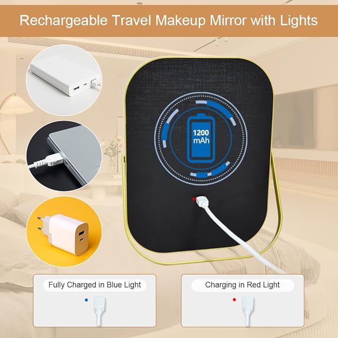 Rechargeable Vanity Mirror with Lights, Smart Touch Control Dimmable 3 Modes Light Portable Travel Desk Mirror