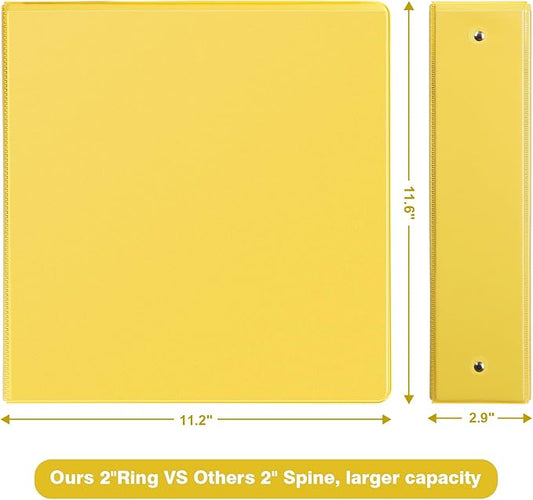 COMIX Standard 3 Ring Binder 2 inch with Clear View Cover, 2" Round Ring View Binder Holds 400 Sheets of US Letter Size Paper, 6 Pack (Lemon Yellow)