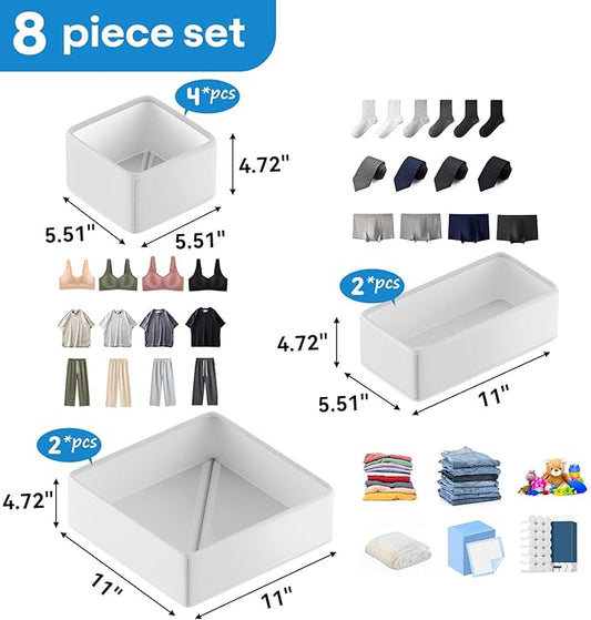 Vegan Leather Drawer Organizers,8 Pack Makeup Storage boxes,Vanity Drawer Luxury upgrade,Bedroom fabric Drawers replacement,bathroom organization and storage Optimal solution