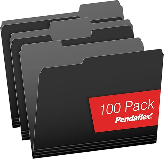 Pendaflex Letter Size Black File Folders, 1/3-cut Tab - 100 Pack