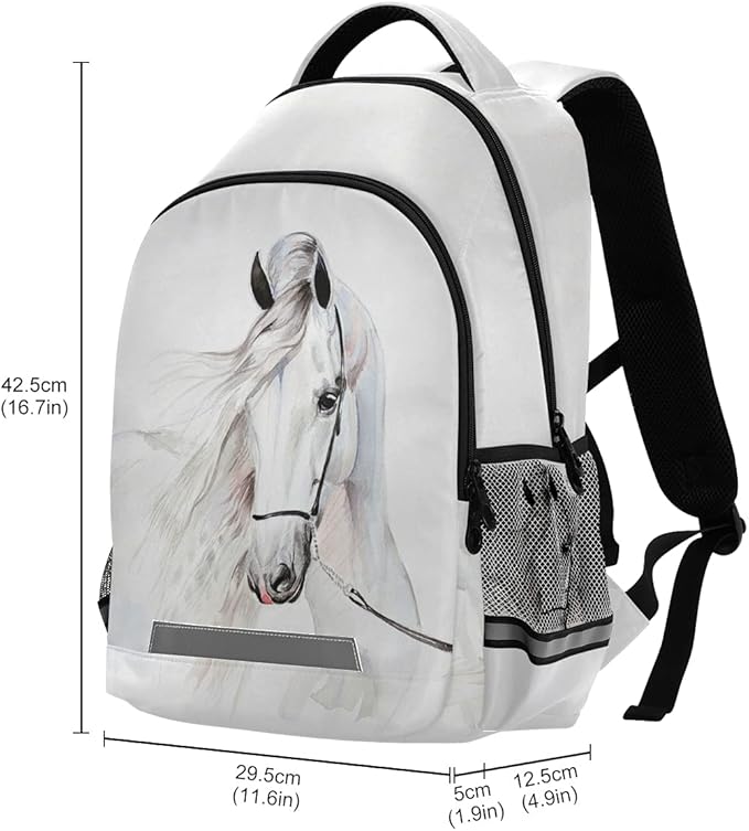 White Horse Backpack for Students Boys Girls School Bag Travel Daypack