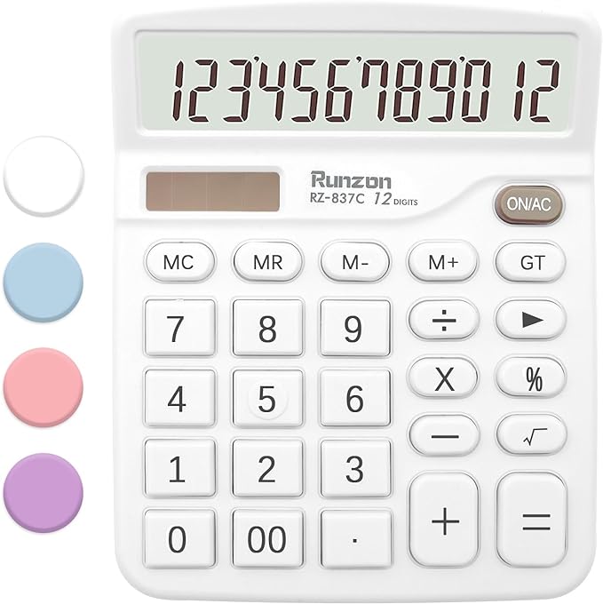 Basic Office Desktop Calculator - 12 Digit, Large LCD Display, Sensitive Buttons for White Office Supplies and School Supplies