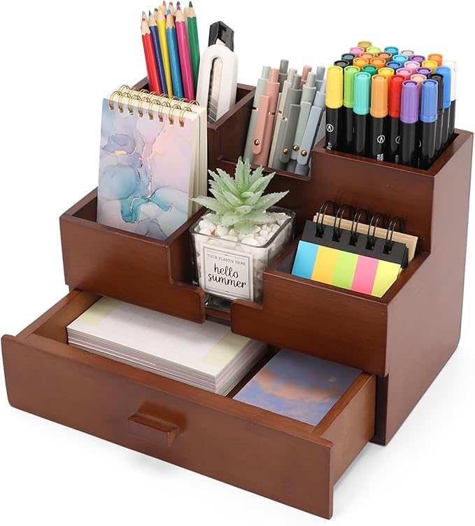 Bamboo Desk Organizer Makeup Storage Drawer Pen Organizer with Drawer bamboo for desk Pencil Holder for Desk