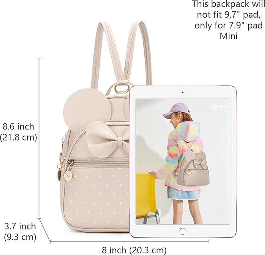 KL928 Girls Bowknot Polka Dot Cute Mini Backpack Small Daypacks Convertible Shoulder Bag Purse for Women