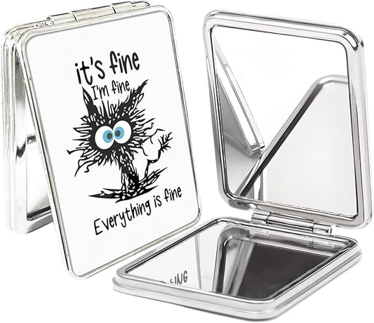 Compact Pocket Mirror, Cute Travel Mini Mirror with Magnification, Foldable Double-Sided Portable Cosmetic Mirror for Men, Women Fine Cat