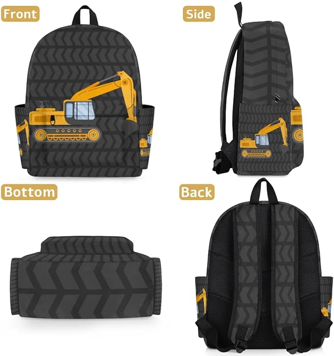 Cute Excavator Kids Backpack for Boys Girls Truck Car Preschool Toddler Backpack Kindergarten Nursery Bookbag Travel Children Lightweight School Bag