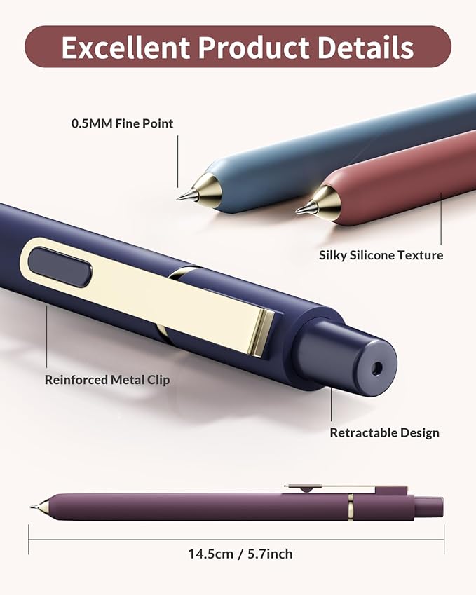 SUNEE Gel Pens, 6 Pack 0.5mm Pens Fine Point Smooth Writing Pens with Quick-Dry Black Ink, Cute Aesthetic School Office Note-Taking Pens for Journaling - Vintage