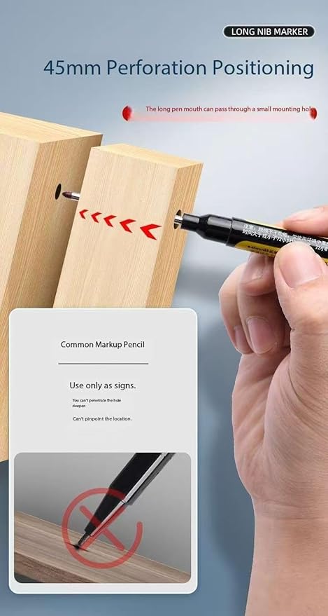 Long Head Deep Hole Marker, 20mm/30mm/45mm head deep hole marker 2025 Upgrade, Permanent, Quick-dry, Waterproof Long Nib, Colorful Carpenter Deep Reach Markers, 4 Color Set (45MM LONG HEAD)