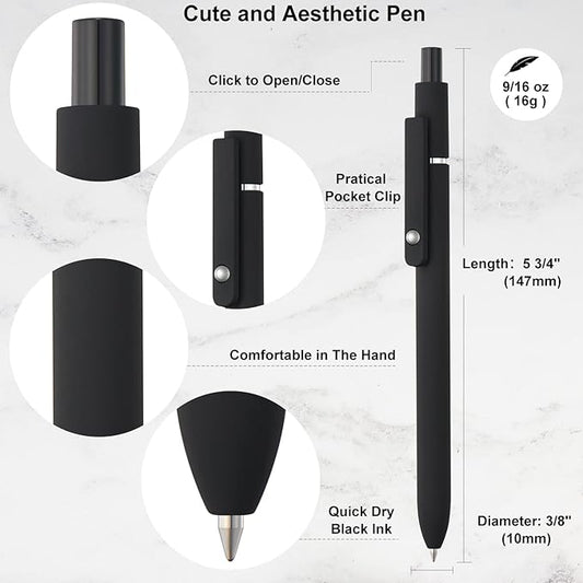 LINFANC 6 Pack Gel Pens, Black Ink Pens Fine Point Smooth Writing Pens Bulk, Soft Touch Cute Pens Aesthetic School Supplies, 0.5mm Black Pens for Journaling, Cute Office Supplies for Women & Men