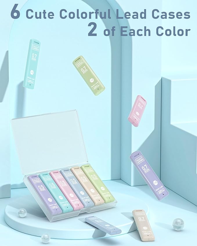 Four Candies 0.5/0.7mm Lead Refills in Case, Pack of 720 PCS Black HB #2 Break Resistant Mechanical Pencil Refills, 12 Tubes (6 of Each Size), 60 Pieces per Tube